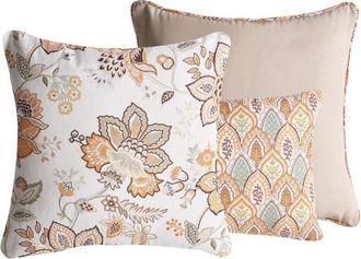 Beliani Set of 3 Scatter Cushions Multicolour Cotton Fabric Oriental Leaves Pattern 45/30 x 45/50 cm Throw Pillow HOPEA