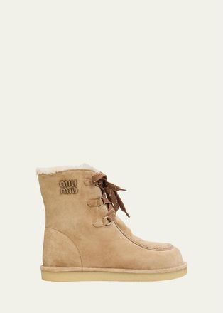 Miu Miu Suede Shearling-Lined Ankle Boots