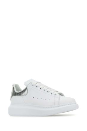 Alexander McQueen Leather with Silver Heel Counter Sneaker - White