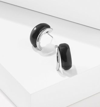 Talbots Split Hoop Earrings - Black/Silver - 001 Talbots