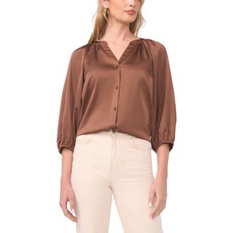 Vince Camuto Raglan Sleeve Satin Top in Cocoa at Nordstrom, Size X-Large