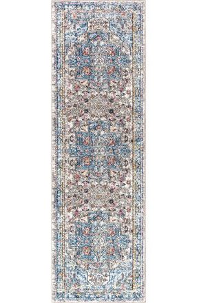 Jonathan Y Designs Manisa Vintage Medallion Area Rug in Ivory/peacock Blue/coral at Nordstrom, Size 5Ft 0In X 8Ft 0In