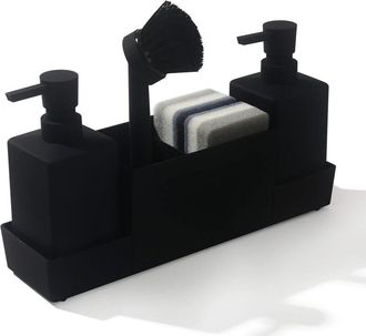 OEM Dispensador De Jab&oacute;n De Cocina Negro Con Soporte Para Esponja Para Fregadero, Dispensador De Lavavajillas L&iacute;quido, Dispensador 4 En 1 Para Fregadero, 