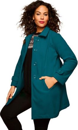 Roaman's Plus Size Button Up Fleece Jacket in Deep Lagoon at Nordstrom, Size Medium