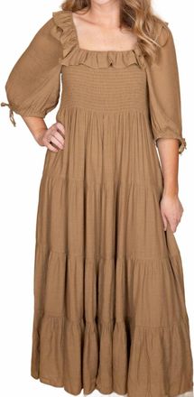 Wishlist Maggie Ruffle Midi Dress In Chestnut Brown