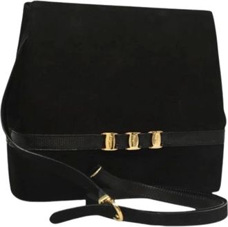 Ferragamo Pre-owned Shoulder Bags, female, Black, Size: ONE SIZE Pre-owned Suede Shoulder Bag
