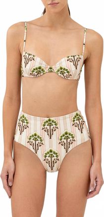 Agua Bendita Magdalena Moriche Palm Embroidered Printed Bikini Top In Neutral/pink