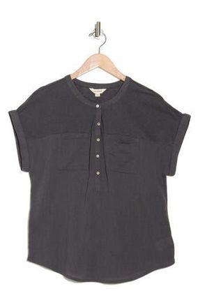 Lucky Brand Mixed Media Short Sleeve Cotton Henley Top in Asphalt at Nordstrom Rack, Size X-Small