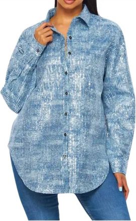 Hot & Delicious Sequin Vibes Shirt In Denim