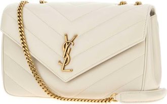 Saint Laurent Womens Loulou Shoulder Bag Beige Calf
