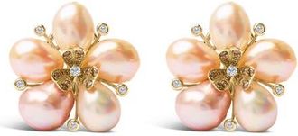 House of Brilliance 18K Rose Gold 3/8 Cttw Diamond and Freshwater Pearl Blossom Stud Earrings in Pink at Nordstrom
