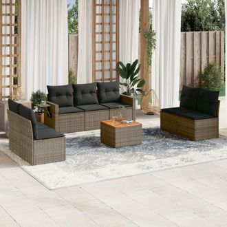 vidaXL Vidaxl - Set De Sof&aacute;s De Jard&iacute;n 8 Pzas Y Cojines Rat&aacute;n Sint&eacute;tico Gris