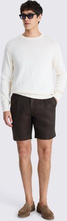 Moss Brown Linen-Blend Pleated Shorts