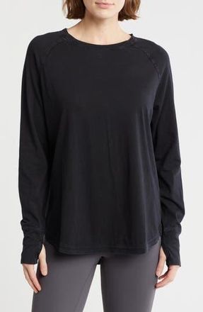 Zella Vintage Wash Relaxed Long Sleeve 2.0 Tee in Black at Nordstrom Rack, Size Medium