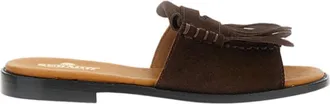 Sebago Moccasin-Style Suede Slide Sandals with Fringed Vamp