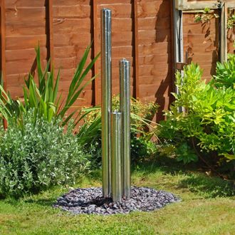 PRIMROSE Extra Large Water Feature Three Tier Tubes with Lights Outdoor 167cm in Metallic Silver