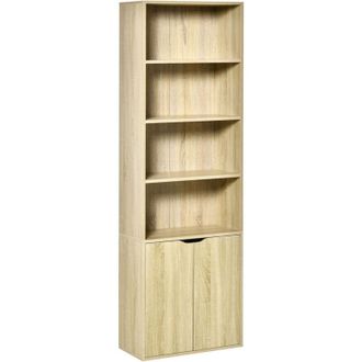 HOMCOM Homcom - Estanter&iacute;a Librer&iacute;a con 4 Compartimentos Abiertos y 1 Armario de Puerta con 2 Estantes Almacenaje Libros CDs Plantas para Sal&oacute;n Estudio