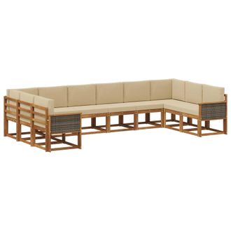 vidaXL Conjunto De Sof&aacute;s De Exterior Con Coj&iacute;n 10 Pcs Natural Y Beige Vidaxl