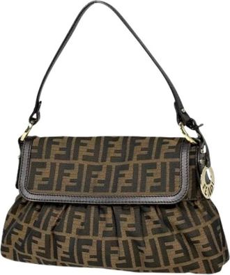 Fendi Pre-owned Shoulder Bags, female, Brown, Size: ONE SIZE Pre-owned Canvas Shoulder Bag