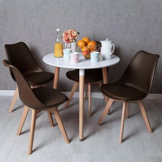 Regalos Miguel Regalos Miguel - Conjuntos De Mesa Y Sillas - Conjunto Mesa Tower Redonda 80 Cm Blanca Y Pack 4 Sillas Synk Basic - Marr&oacute;n