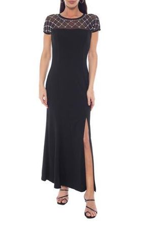 Marina Rossini Beaded Bodice Scuba Crepe Gown in Black at Nordstrom Rack, Size Large