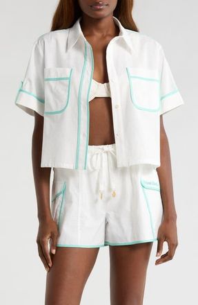 Kulani Kinis Crop Cover-Up Button-Up Shirt in Crystal Tides at Nordstrom, Size X-Small