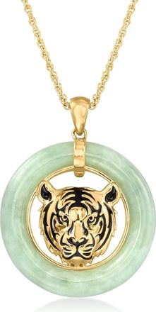 Ross-Simons Jade Tiger Head Pendant Necklace in 18kt Gold Over Sterling