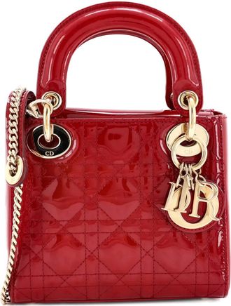 Dior Lady Dior Chain Bag Cannage Quilt Patent Mini satchel - Rood