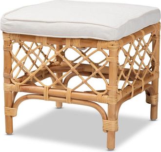 Baxton Studio Orchard Upholstered Rattan Ottoman