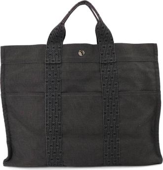 Herm&egrave;s Gray Canvas Handbag Tote Bag (Pre-Owned)