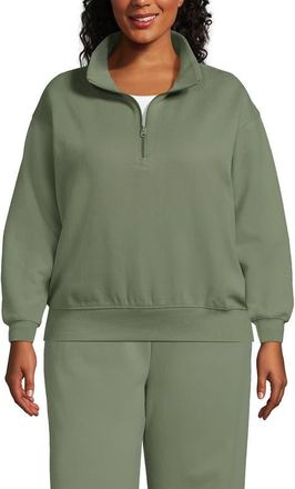 Lands End Plus Size Serious Sweats Relaxed Quarter Zip Pullover Sweatshirt in Sage at Nordstrom, Size 1X