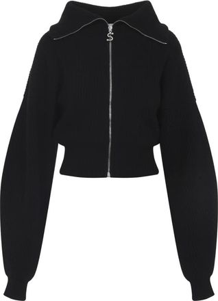 Sportmax Zwarte Sweater Elegant Laagjes Aw 25 - Dames - Vesten - Zwart - L - Wol - Truien & Vesten