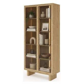 Dmora Vitrina Hasa, Mueble Expositor 4 Estantes, 2 Puertas, Con Led, 94x38x195h Cm Roble Marr&oacute;n