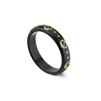 Gucci 18ct Yellow Gold Icon Black Corundum 4mm Ring size 7 1/4