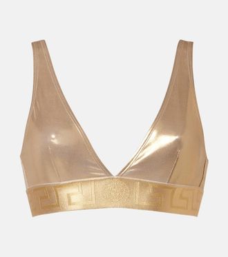 Versace Logo metallic bikini top