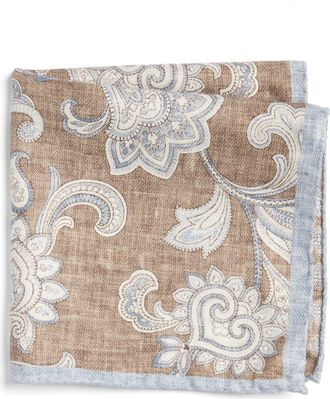 Jack Victor Verdun Floral & Medallion Reversible Silk Pocket Square in Caramel at Nordstrom