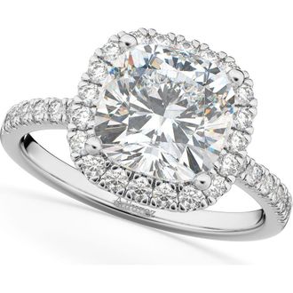 Allurez Cushion Cut Halo Moissanite & Diamond Engagement Ring 14k in 2.66Ct/white Gold at Nordstrom, Size 5.5