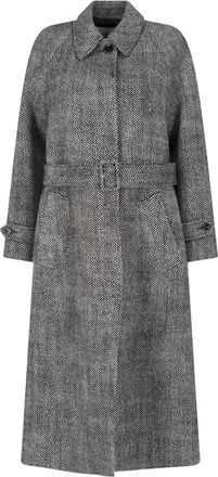 Lardini Grey Wool Herringbone Belted Coat