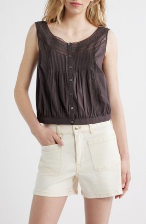 Madewell Lace Inset Pintuck Sleeveless Top in Chocolate Plum at Nordstrom, Size Xx-Small