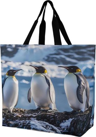 Generic Penguins Cute Reusable Shopping Bags Large Capacity Grocery Bag Heavy Duty Tote for Women 40x40x16cm