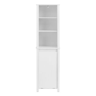 SoBuy Armario alto de baño con 3 estantes y 1 cesto mdf blanco