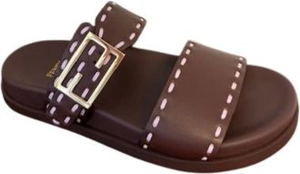 Fendi Schoenen, Dames, Bruin, 39 EU, Leer, Raso slippers