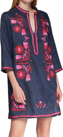 Vilagallo Dalia Kaftan Dress In Navy/pink