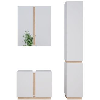 Vicco Conjunto De Muebles De Ba&ntilde;o Gloria, Blanco, 3 Partes, Con Mueble Alto
