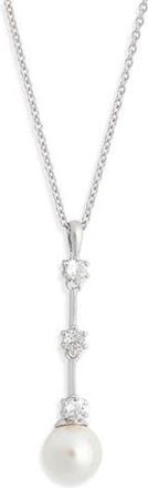 Nadri Olivia Faux Pearl Lariat Necklace in Rhodium at Nordstrom Rack