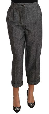 Dolce & Gabbana Womens Herringbone Wool Trousers Gray Polyester Cotton