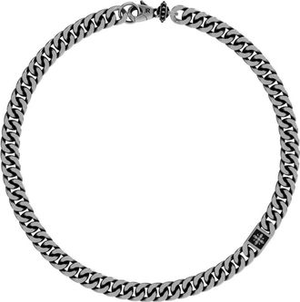 John Richmond Cubaanse ketting met gestileerd kruis - Dames - Kettingen - Grijs - ONE Size - Leer - Accessoires