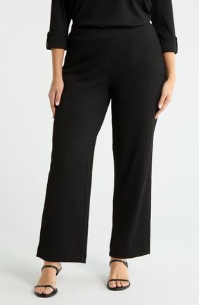 Anne Klein Ridge Knit Pull-On Wide Leg Pants in Anne Black at Nordstrom, Size 0 X