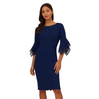 Adrianna Papell Knit Crepe Dress Womens Navy Stretch Tiered Sleeve GBO3989