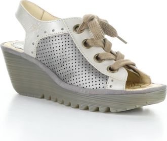 FLY London Womens Yuta Wedge Sandals In Silver Metal
